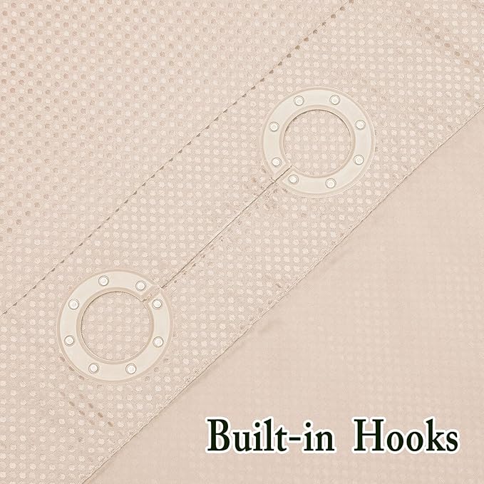 Gibelle No Hook Waffle Weave Shower Curtain with Snap-in Fabric Liner Set for Bathroom, Hotel Style with Mesh Top Window, Waterproof & Washable, Blush Pink, 72x74