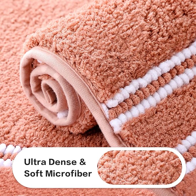Kmson Bathroom Rugs Mat, 36"x24" Ultra Soft Washable Shaggy Chenille Bath Rugs, Non-Slip Fluffy Thick Water Absorbent Microfiber Mat for Bathtub, Sink and Shower, Pink