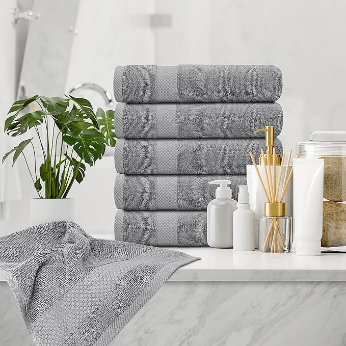 White Classic Luxury Light Gray Hand Towels - Soft 100% Turkish Cotton | Highly Absorbent Hotel spa Bathroom Towel Collection | 16x30 Inch | Set of 6