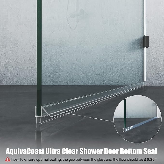 2-Pack Shower Door Bottom Seal, (1/2" x 39") Ultra Clear Glass Shower Door Seal Strip, Stop Leaks and Create a Water Barrier