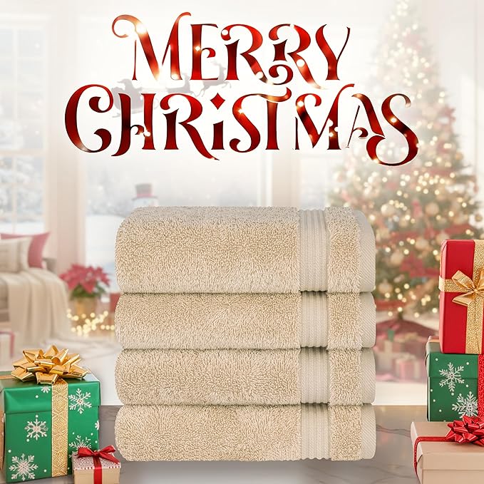 Cotton Paradise Hand Towels for Bathroom, 100% Cotton Turkish 4 Piece Hand Towel Set, Soft Absorbent Face Towels, Beige Hand Towels