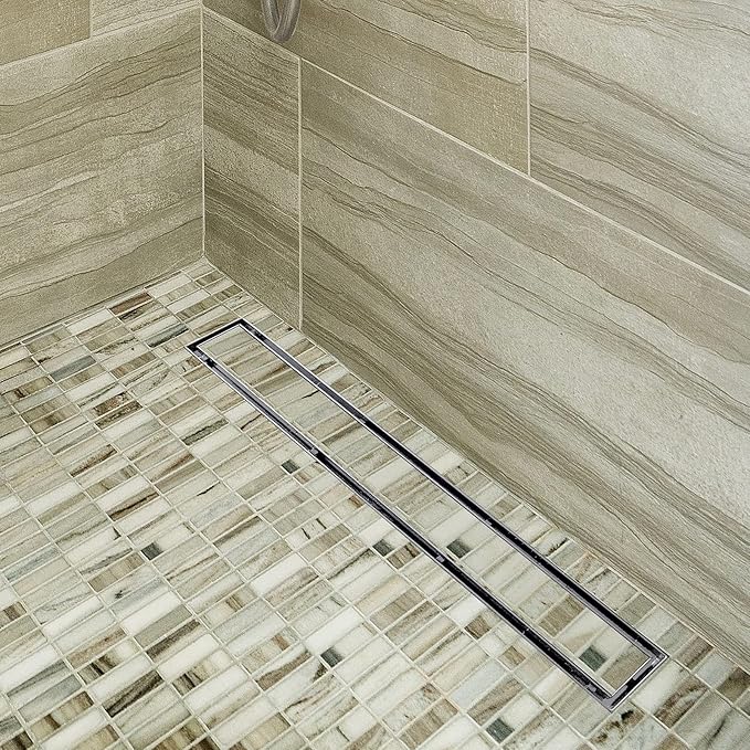 Neodrain 36-Inch Linear Shower Drain with Tile Insert Grate,Brushed 304 Stainless Steel Rectangle Shower Floor Drain, Linear Drain with Leveling Feet, Hair Strainer