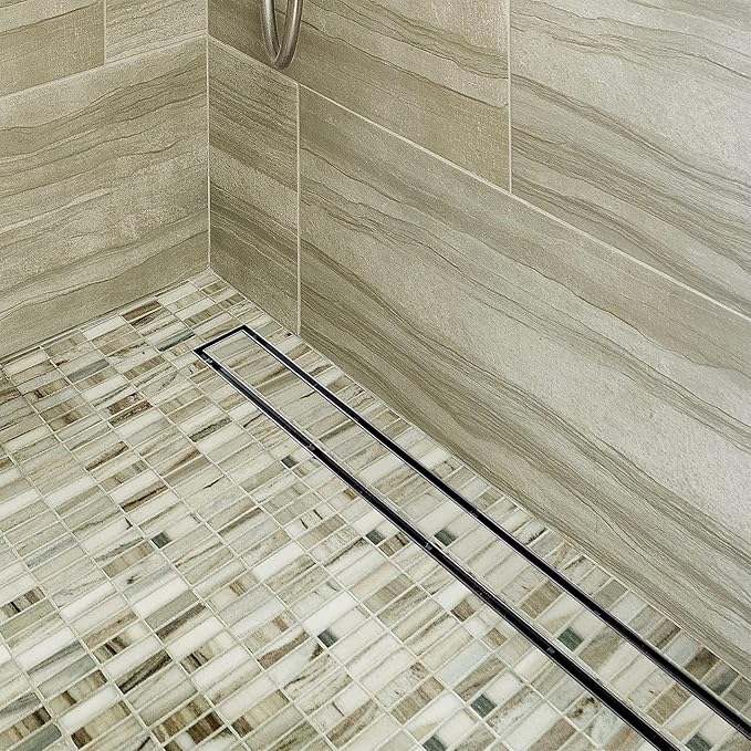Neodrain 60-Inch Linear Shower Drain with Tile Insert Grate,Brushed 304 Stainless Steel Rectangle Shower Floor Drain, Linear Drain with Leveling Feet, Hair Strainer