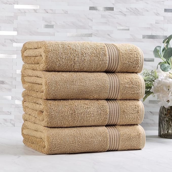 Superior Egyptian Cotton 4-Piece Bath Towel Set for Shower, Bath, Spa, Resort, Hotel, Soft Body Towels, Airbnb Essentials, Apartment, Dorm, Quick Dry, Absorbent, Bathroom Basics, Toast