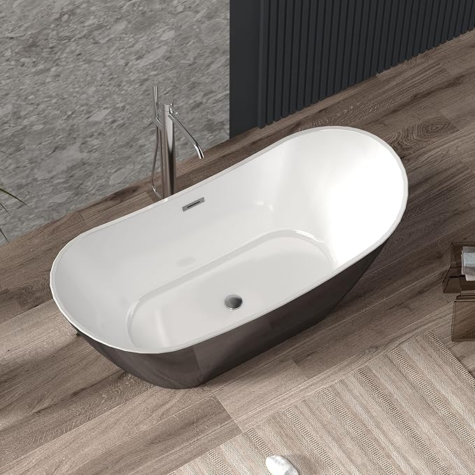 67 Inch Acrylic Freestanding Bathtub, Soaking Bathtub with Matte Drain and Overflow, Modern Square Tub with Deep Ergonomic Design, Double-Walled Insulation for Bathroom Relaxation, cUPC Certified