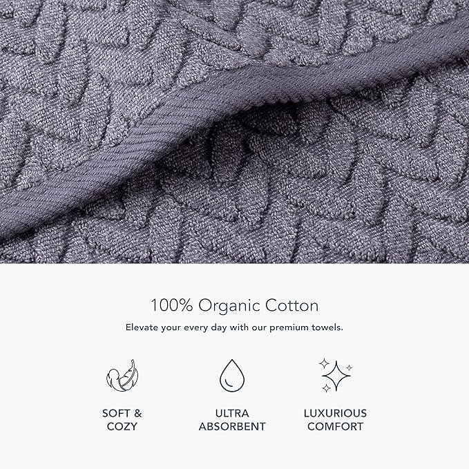 Texere 100% Organic Cotton Jacquard 650 GSM Premium Bath Towel Sets - Extra Absorbent Quick Dry and Plush (Cable, Excalibur, 4 Bath Towels)