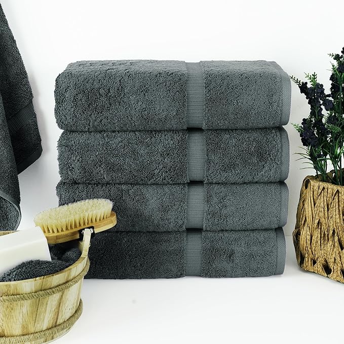 Chakir Turkish Linens | Hotel & Spa Quality 100% Cotton Premium Turkish Towels | Soft & Absorbent (4-Piece Bath Towels, Dark Gray)