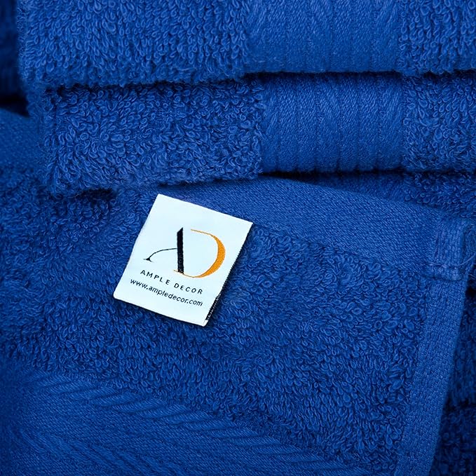 Ample Decor 100% Cotton 6 Piece Towels Sets for Bathroom, 2 Bath Towels, 2 Hand Towels, 2 Wash Cloths - Navy Blue