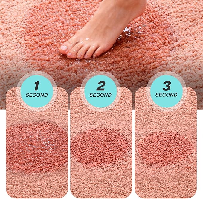 Kmson Bathroom Rugs Mat, 36"x24" Ultra Soft Washable Shaggy Chenille Bath Rugs, Non-Slip Fluffy Thick Water Absorbent Microfiber Mat for Bathtub, Sink and Shower, Pink