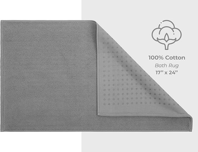 American Soft Linen Bath Rug, 17 in 24 in 100% Cotton Bath Mats Rugs for Bathroom, Slip Reducer Washable Shaggy Form Area Rugs, Light Grey Bath Rug