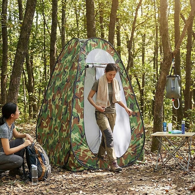 4x4ft Pop Up Privacy Shower Tent with Top Window, 3.6lbs Liightweight Dressing Room, Portable Toilet Stall with Carry Bag for Camping, Beach, Outdoors (Black)