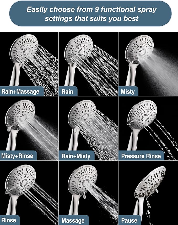 BRIGHT SHOWERS Shower Faucet Set, Shower System with Shower Valve Trim Kit, Double Handle Shower Fixture Rainfall Shower Head and 9-Setting Handheld Spray Combo, Valve Included, Brushed Nickel