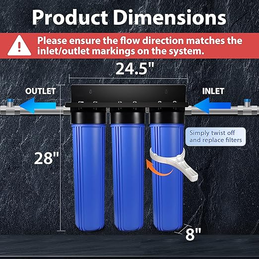 iSpring WGB32B-PB 3-Stage Whole House Water Filtration System (w/ 20” x 4.5” Fine Sediment, Carbon Block, and Lead Reducing Filters) w/ 3/4'' Push-Fit Stainless Steel Hose Connectors