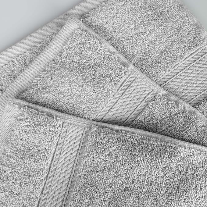 Superior Egyptian Cotton Pile 8 Piece Towel Set, Includes 2 Bath, 2 Hand, 4 Face Towels/Washcloths, Ultra Soft Luxury Towels, Thick Plush Essentials, Guest Bath, Spa, Hotel Bathroom, Silver