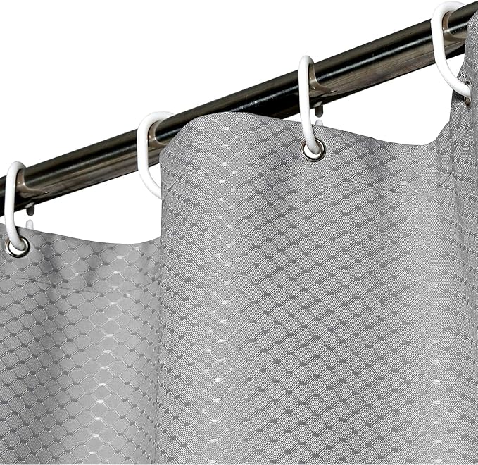 AooHome 75 Inch Long Shower Curtain, Durable Polyester 72" Width Bathroom Curtain Waffle Weave Plaid Design with Hooks, Weighted Bottom, Heavy Duty, Water Repellent, 72x75 Inch, Gray