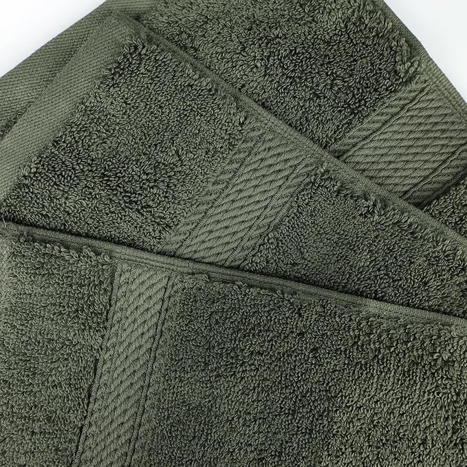 BNM Egyptian Cotton Heavyweight Towels, Ideal For Bathroom, Shower, Spa, Hotel, 800 GSM, Face/ Washcloths, Hand Towels, Bath Towels, Highly-Absorbent, Luxury Basics, 9 Piece Towel Set, Forest Green