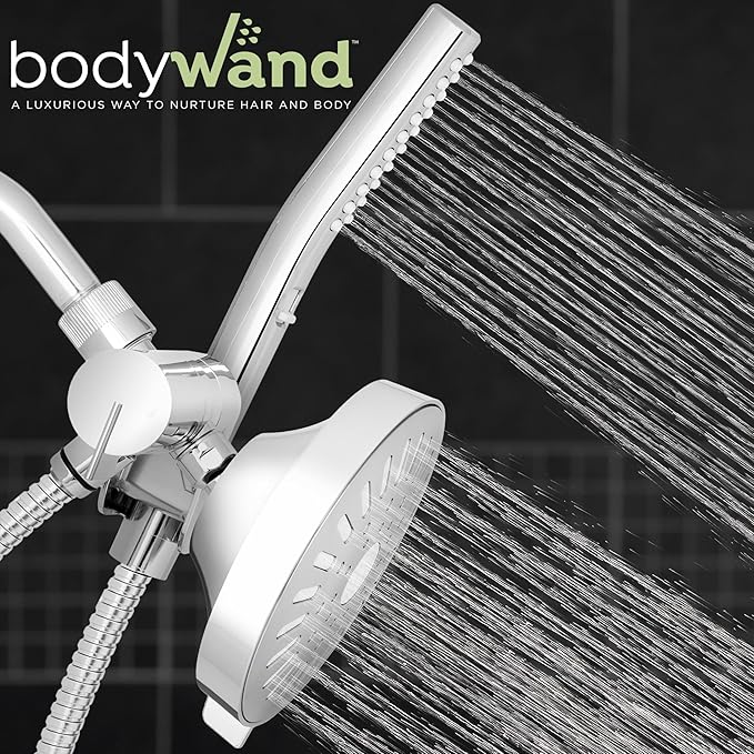 Waterpik High Pressure Handheld Wand and Rain Shower Head Combo with 8-Foot Long Metal Hose, BodyWand Spa System with 7 Spray Modes for Hair and Body, Chrome (Pack of 2)