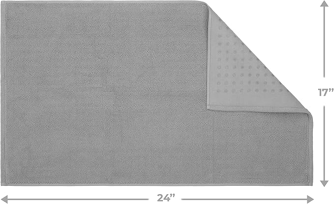 Cotton Paradise 100% Cotton Non Slip Bath Mats for Bathroom, 17x24 inch Soft Absorbent Quick Dry Machine Washable Floor Bath Mat, Light Grey