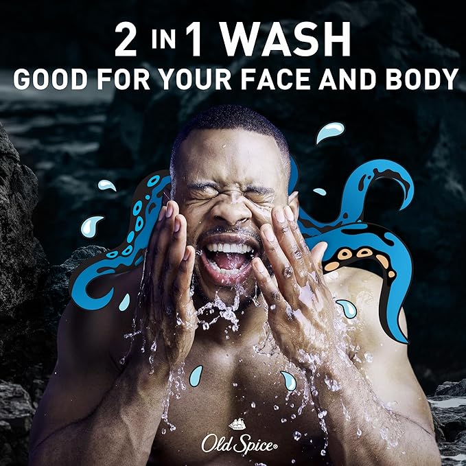 Old Spice Cleansing Body Wash for Men, 3X Defense, 24/7 Shower Fresh with Lasting Scent, 2-in-1 Body & Face Wash, Krakengard with Deep Ocean Scent, 24 oz (Pack of 4)