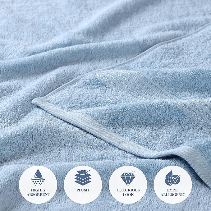 Superior Egyptian Cotton 6-Piece Towel Set, Bathroom Essentials, Towels For Bathroom, Apartment, Airbnb, Guest Bath, Face, Hand, Bath Towels, Washcloths, Absorbent, Fast Drying, Light Blue