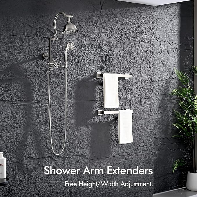 Bagnolux Solid Brass 6" High Pressure Rain Shower Head Combo with 21" Extension Arm, Rainfall Showerhead 3.3" Handheld Water Spray - Adjustable Dual Showerhead with 71" Shower Hose, Brushed Nickel