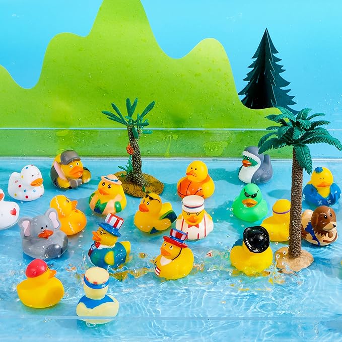 JOYIN 60 Pcs Rubber Ducks, Random Assortment Ducks Bulk with Mesh Carry Bag, Mini Rubber Duckies for Baby Bath Toys, Kids Toddler Summer Pool Toys Birthday Gifts Party Favors