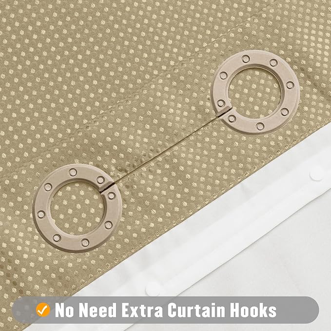 MitoVilla No Hooks Needed Beige Waffle Shower Curtain Liner Set, Modern Waffle Weave Heavy Duty Fabric Cloth Shower Curtain with Snap-in Liner for Luxury Neutral Hotel Spa Bathroom Decor 72 x 74