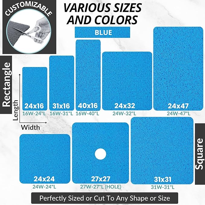 Square Shower Mat - Non Slip Shower Mats for Inside Shower - Extra Large 31x31 Shower Floor Mat Non Slip - Square Bath Mat for Shower - Secure Anti Slip Loofah Shower Bath Mat (31x31 Blue)