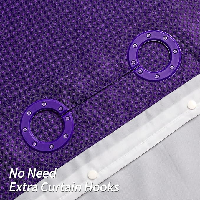 MitoVilla Purple Waffle Long Shower Curtain Liner Set 72 x 80, No Hooks Required 80 inch Long Fabric Cloth Shower Curtain Set with Cloth Snap-in Liner for Modern Hotel Bathroom Decor, Lavender