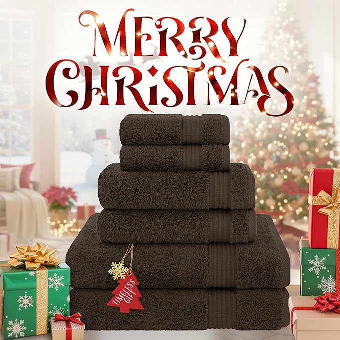 Cotton Paradise 6 Piece Towel Set, 100% Cotton Soft Absorbent Turkish Towels for Bathroom, 2 Bath Towels 2 Hand Towels 2 Washcloths, Brown Towel Set