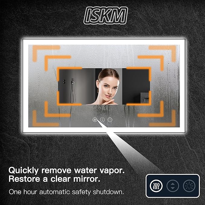 ISKM Framed LED Mirror for Bathroom 84"x32", Dimmable LED Bathroom Mirror with Lights, Anti-Fog, Front and Backlit Lighted Mirror 3-Colors, Shatterproof, Memory Function