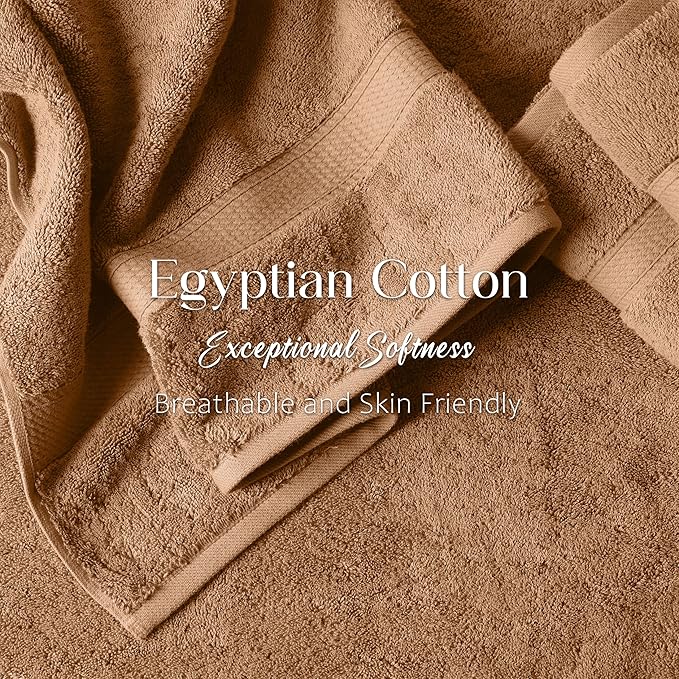 Superior Egyptian Cotton Pile Bath Towel Set of 2, Ultra Soft Luxury Towels, Thick Plush Essentials, Absorbent Heavyweight, Guest Bath, Hotel, Spa, Home Bathroom, Shower Basics, Rust