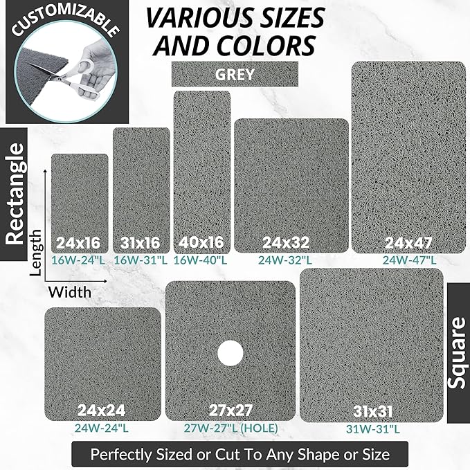Enkosi Loofah Shower Mat with Drain Hole – Cushioned Anti-Slip Square Bath Mat for Showers, and Bathroom Floors – Textured PVC, Non Slip Safety Pad for Walk-in Stalls and Wet Areas (27x27 Grey)