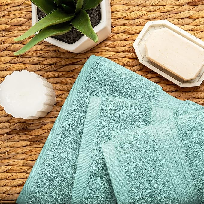 Buckingham Egyptian Cotton 3-Piece Towel Set, Washcloths, Hand Towels, Bath Towels, Sea Foam