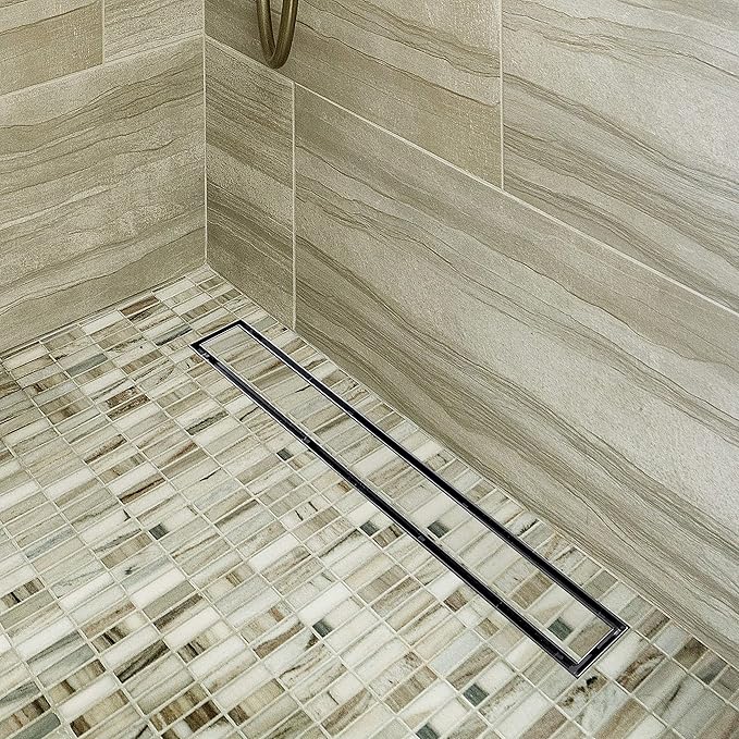 Neodrain 28-Inch Linear Shower Drain with Tile Insert Grate,Brushed 304 Stainless Steel Rectangle Shower Floor Drain,Linear Drain with Leveling Feet, Hair Strainer