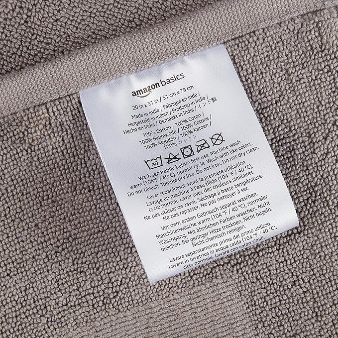 Amazon Basics Banded Bathroom Bath Rug Mat, Light Gray, 31 inches L x 20 inches W