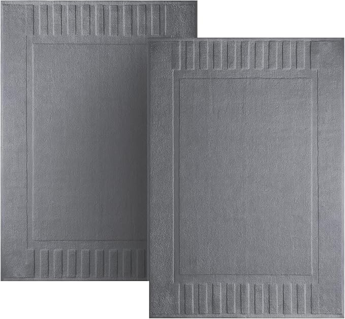 White Classic Luxury Bath Mat Floor Towel Set - Absorbent Cotton Hotel Spa Shower/Bathtub Mats [Not a Bathroom Rug] 22"x34" | 2 Pack | Dark Gray