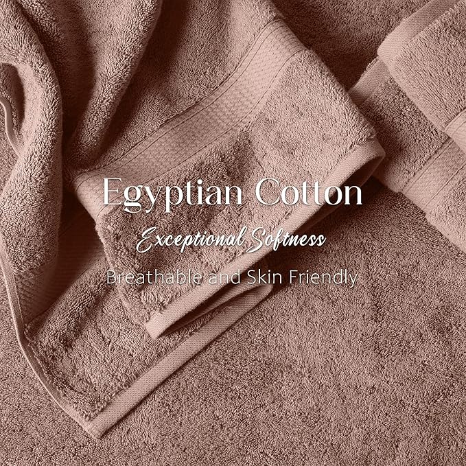 Superior Egyptian Cotton Pile Bath Towels, Ultra Soft Luxury Towel, Thick Plush Essentials, Absorbent Heavyweight, Guest Bath, Hotel, Resort, Spa, Pool, Bathroom, Shower Basics, Set of 2, Muted Mauve