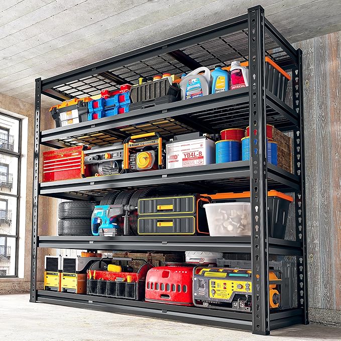 REIBII 48" W Garage Shelving, 5-Tier Wire Shelving Load 2750LBS, Adjustable Metal Storage Shelves, Garage Shelves for Basement, Warehouse, Workshop, Kitchen, 48" W x 18" D x 72" H