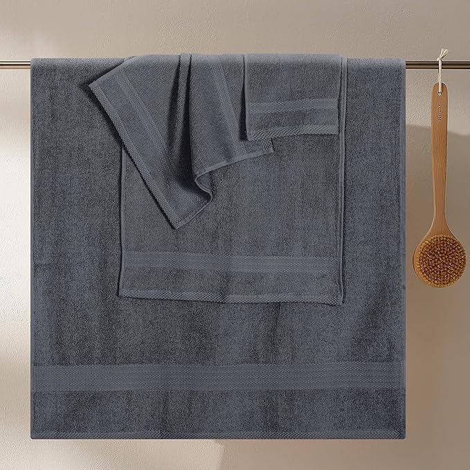 GLAMBURG Ultra Soft 8-Piece Towel Set - 100% Pure Ringspun Cotton, Contains 2 Oversized Bath Towels 27x54, Hand 16x28, 4 Wash Cloths 13x13 Ideal for Everyday use, Hotel & Spa -Charcoal Grey